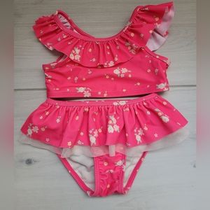 Cat & Jack Adorable Pink Floral Ruffle Bikini Set Size 3T